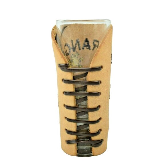 Durango Colorado Stitched Leather Sleeved Jigger Shot Glass Collectible - Picture 4 of 5